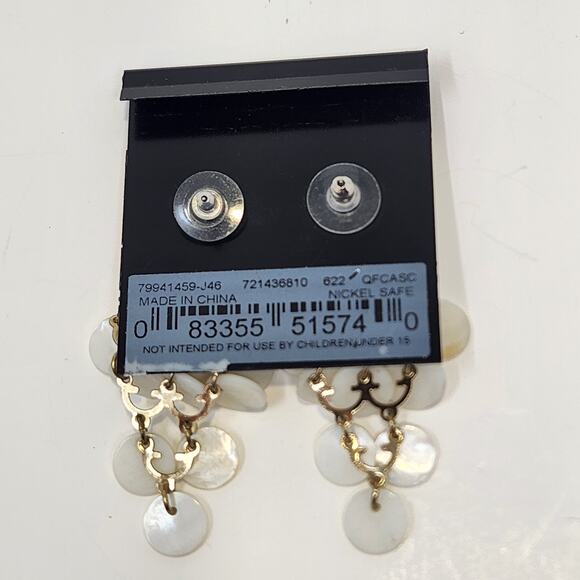 Napier Mother of Pearl Crystal Gold Tone Chandelier Earrings Post Statement - Picture 3 of 4